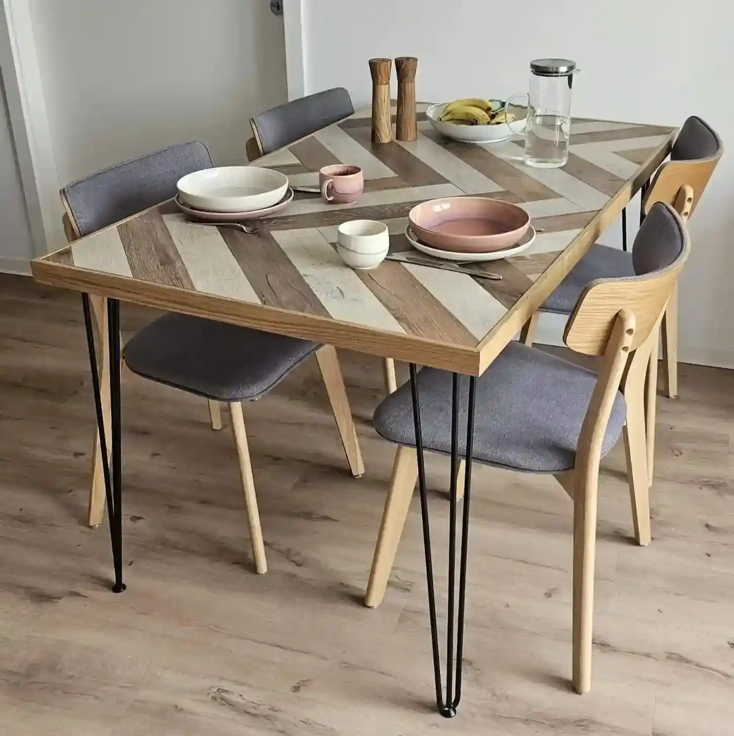 DIY dining table made from parquet